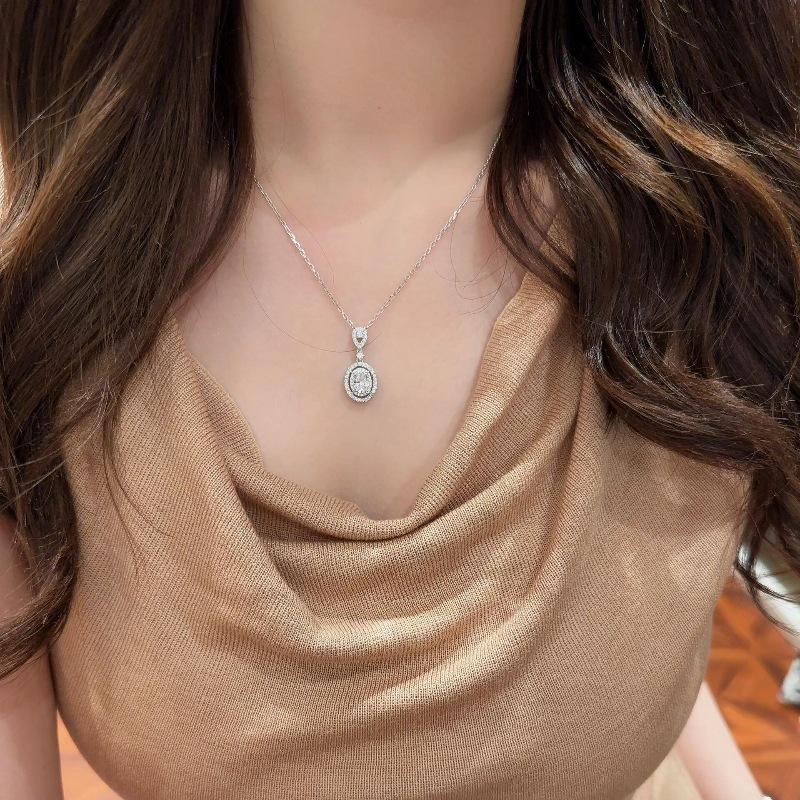 Luxurious And Exquisite   Sparkling Oval Gemstone Necklace Inlay Diamonds Fashion Collar Chain Pendant Wedding Jewelry