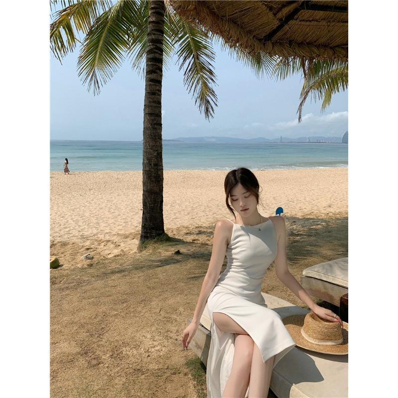 Dámské letní Retro Halter Temperament Elegantní šaty na jedno rameno