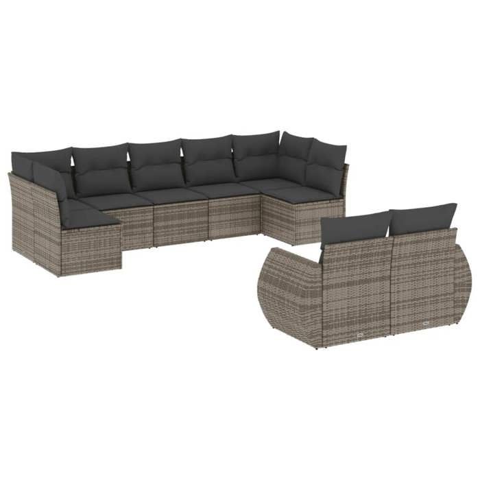 VidaXL Salon de Jardin avec Coussins 9 pcs, Canapés de Terrasse, Ensemble de Meubles de Patio, Mobilier d'Extérieur, Gris 3254157