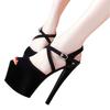 2025 new hate sky high patent leather women's shoes 15cm high heel fish mouth sandals thin heel strap matte leather women's shoes