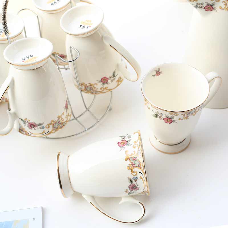 300ml Fine Bone China  Mugs with Handle, Floral Mugs with Gold Trim Porcelain Tea Mug Coffee Mugs,1pc