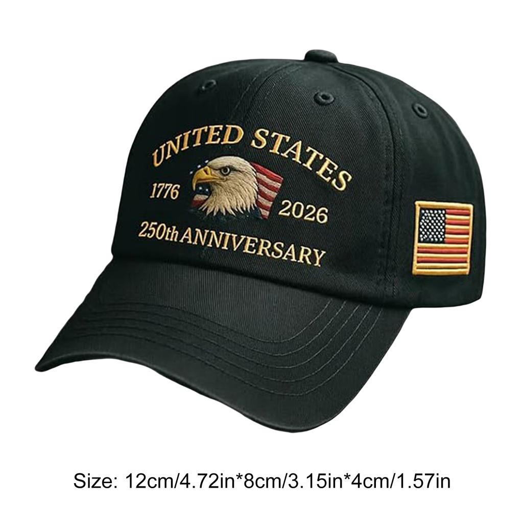 US 250th Anniversary Soft Embroidery Peak Cap Breathable Retro Printed Baseball Hat for Activities Hiking Camping Picnic