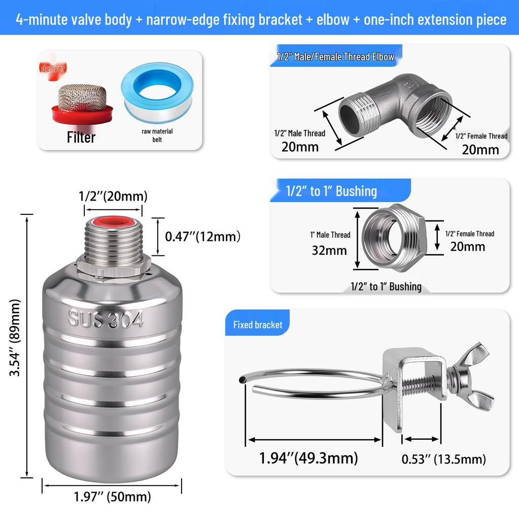 Crossing Mile Stainless Steel Automatic Water Level Controller - Large Flow Float Valve for Cooling Towers & Kitchen Water Tanks