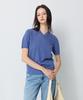 SHINE ON YOU Linen Cotton V-Neck Short Sleeve Knit - Denim