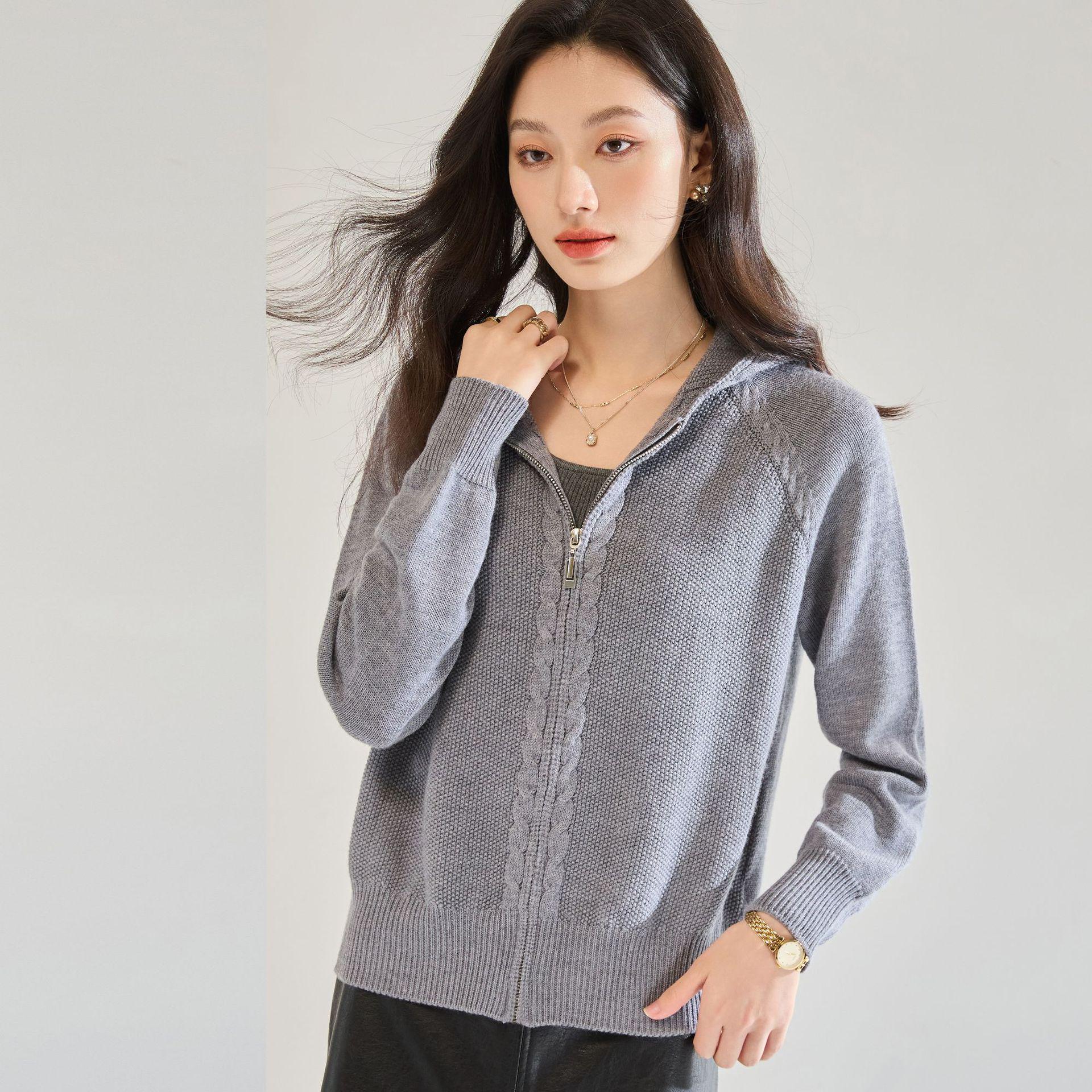 Women s Cable Knit Wool Cardigan Hoodie - Autumn/Winter Loose Sweater Top Medium