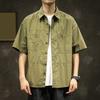 Spring Men Cargo Shirt Turn-down Collar Single-breasted Loose Mid Length Solid Color Chest Pocket Breathable Soft Short Sleeves Streetwear Outdoor Top