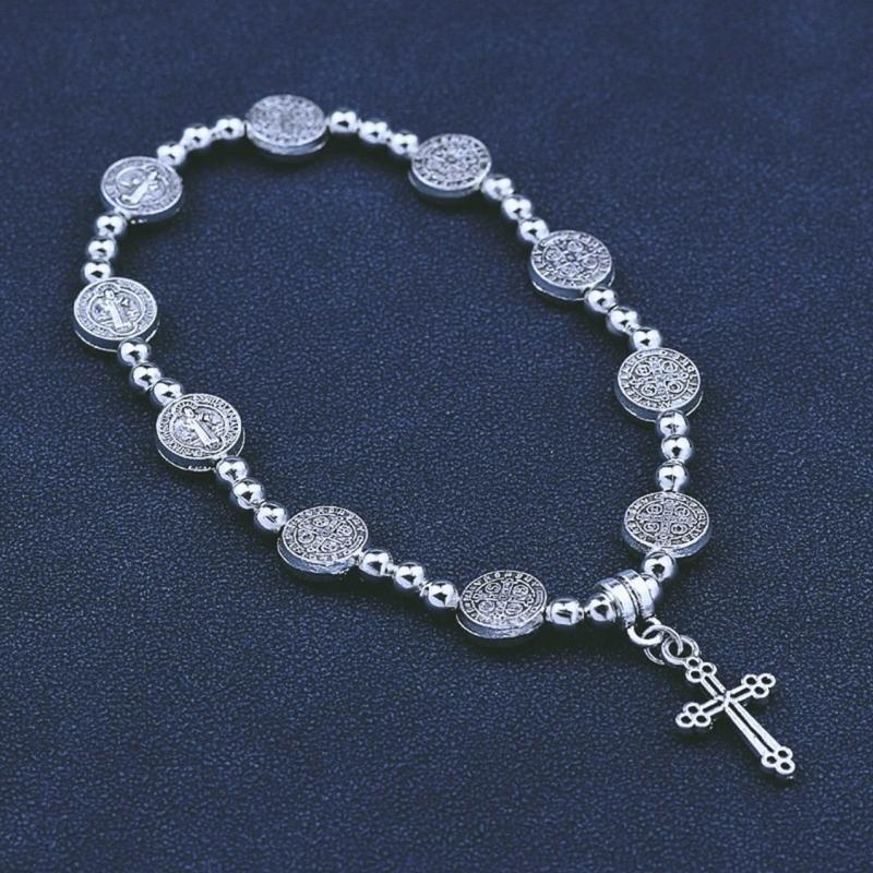 Vintage Cross Elastic Bracelet Retro Design Cross Bracelet Religious Wrist Jewelry Perfect Gift for Men and Women