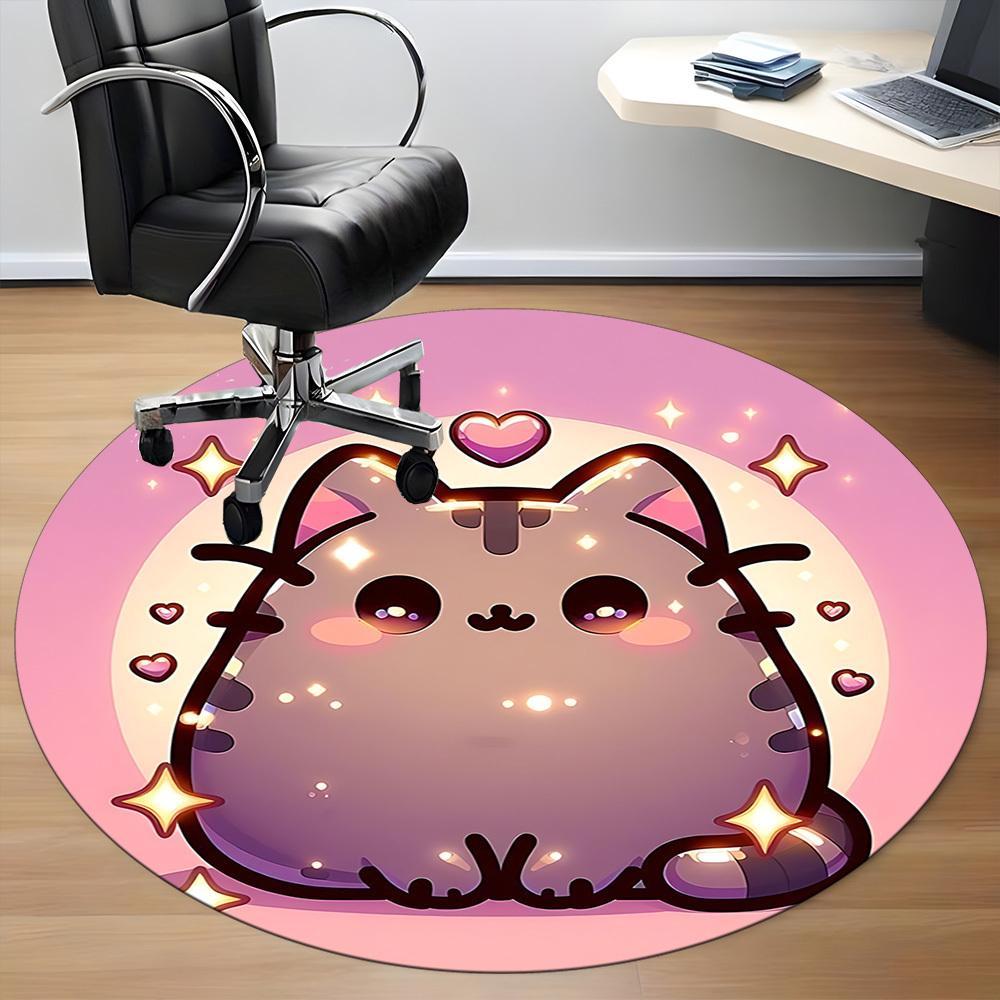 1 szt. Pusheen Uroczy Kot Okrągły Dywanik Biurowy, Pod Krzesła Biurowe, Sypialnia, Salon, Wystrój Domu, Dekoracja Pokoju, Dostępny w Różnych Rozmiarach