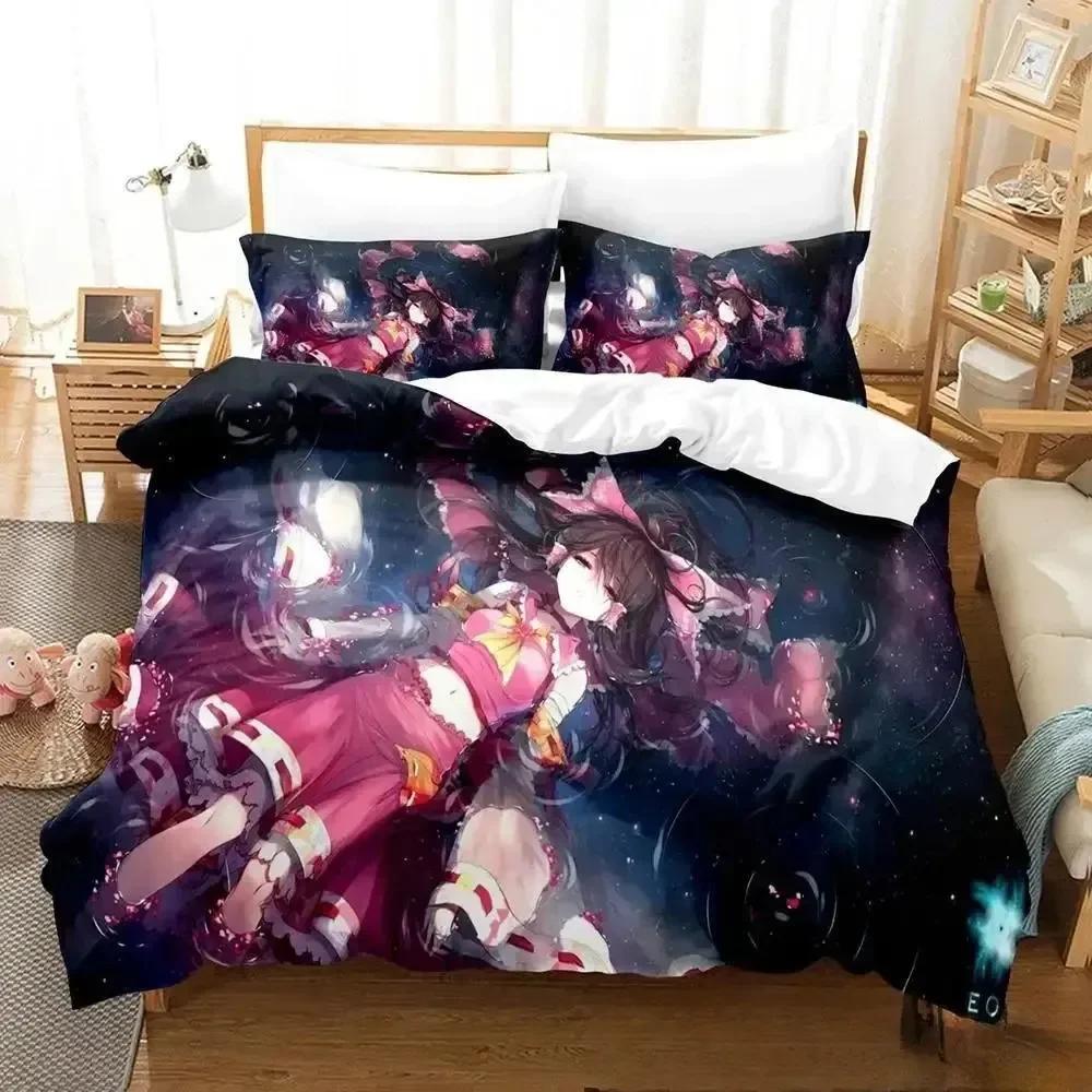 3D Anime Game Touhou Project Beding Set Print Bed Linen Set With Pilowcase Bed Soft Duvet Cover Soft Single Double Quen Super King-Sized Dimensionsd