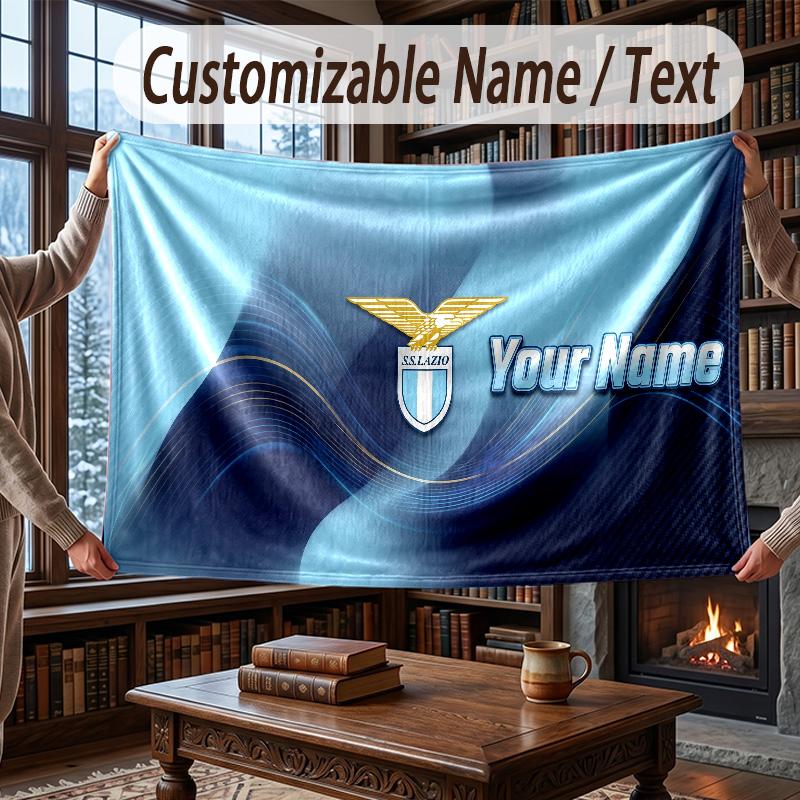 Custom Name Flannel Throw Blanket Lazio FC Pattern Warm Home Decoration