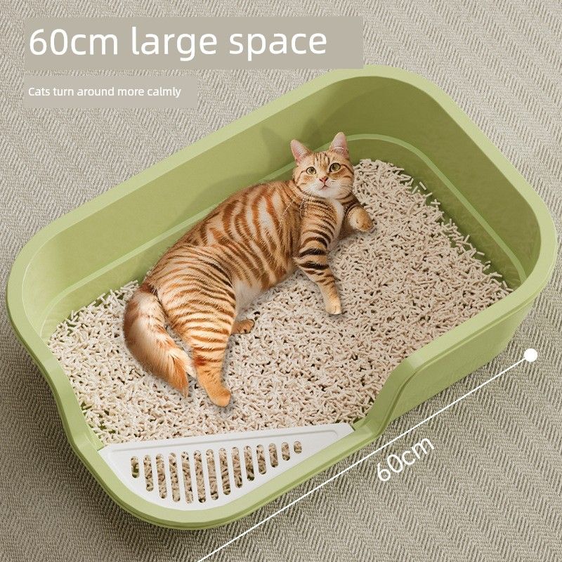 

Litter Box Oversized Splash-Proof Thickened Cat Toilet Low Entrance Semi-Closed Kitten Pet Supplies Open and Extra Large Mint Green 42cm Medium Large Cat Litter Shovel