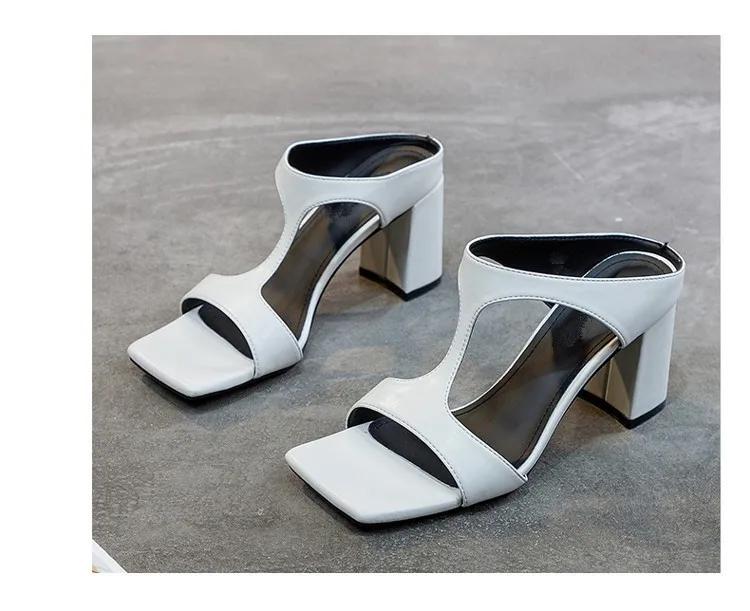 Women's Fashion Slippers Square Toe Solid Square Heel 34-42 Shoes Women Dress Outdoor 7cm Heel High Concise Zapatillas De Mujer