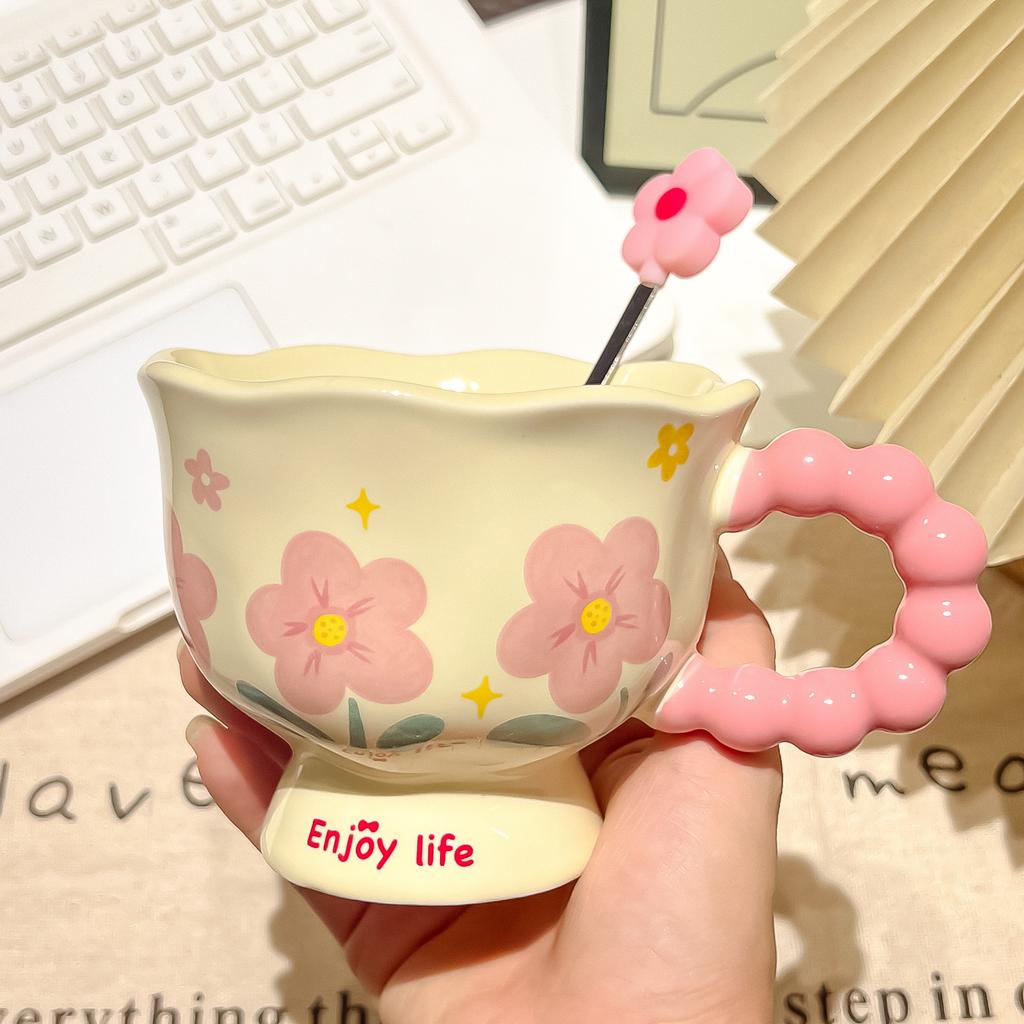 New Creative Flower Mug Household Ceramic Cup High Value Water Cup Girls Birthday Gift Souvenir Coffee Cup Mugs Coffee Cups