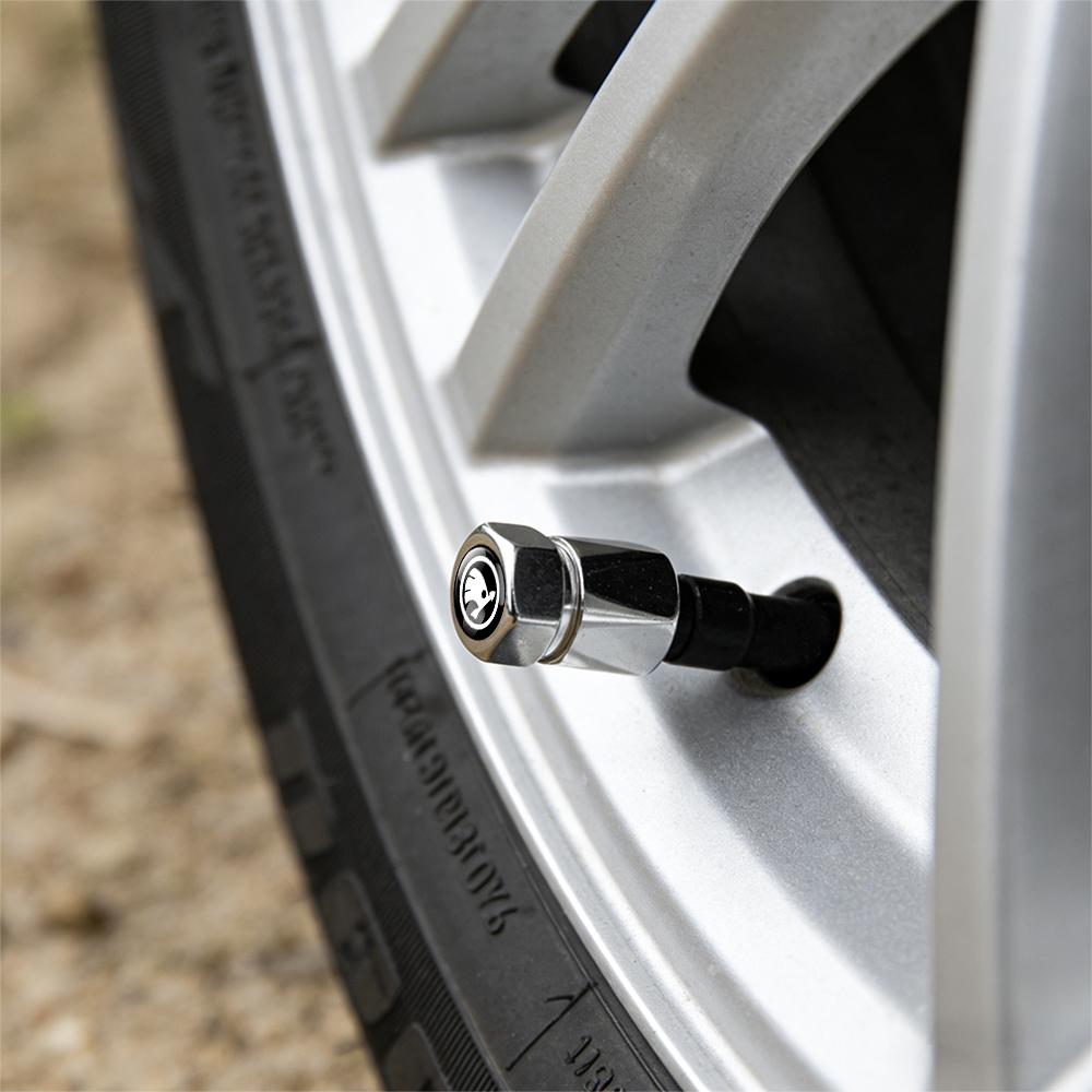 For Skoda Scala 4pcs Car Styling Aluminum Emblem Wheel Tire Valve Stem Air Cap For Skoda Octavia 2 3 Fabia Rapid Superb Yeti Enyaq Kodiaq Kamiq