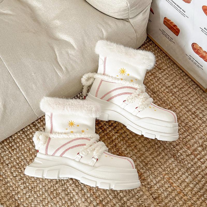 White Christmas Wind Platform Snow Boots Women's Winter New Velvet Thickened Warm Non-slip Big Head Cotton Shoes