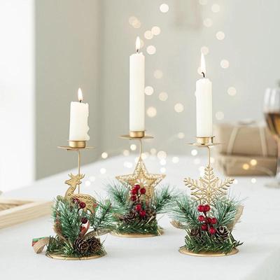 Bougeoir de Noël en fer forgé doré, décoration de table de fenêtre, décorations de Noël pour la maison, ornements de Noël