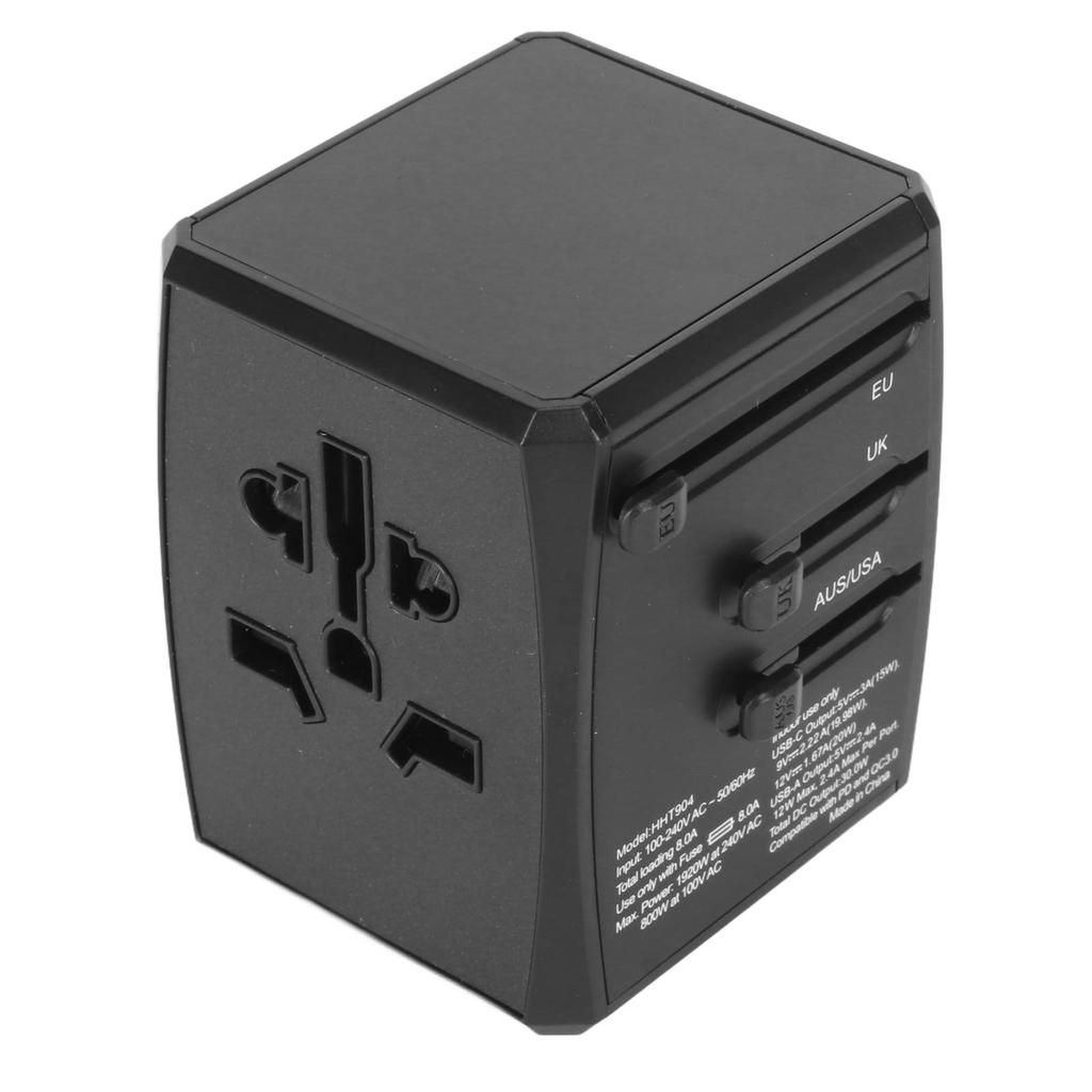 Universal Travel Adapter Wall International Charger with USB C Ports 8A USB Ports for USA    Black