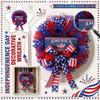 45CM Patriotic Wreath Decoration with Star Pattern Ribbon and Mesh Bow for Door Hanging Window Display Home and Holiday Celebration
