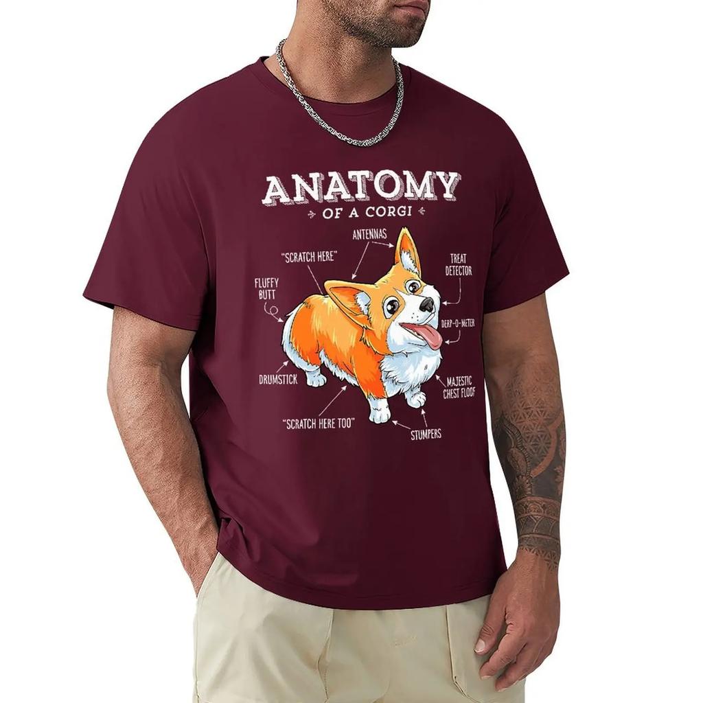 Men Anatomy Of A Corgi Funny Corgis Dog Puppy T Shirts Dog Lover Pure Cotton Tops Vintage Short Sleeve Tee Shirt Printed T-Shirt
