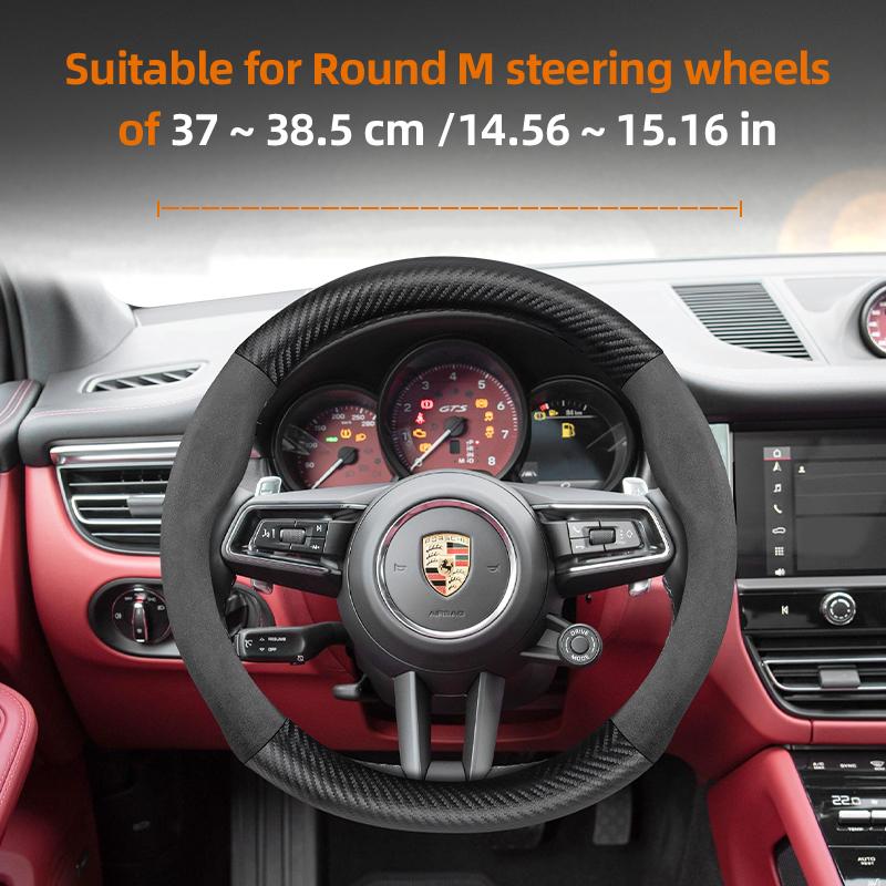 Suitable for Porsche Suede Matte Carbon Fiber Texture Steering Wheel Cover Suitable for Casenne 996 Macan 957 Volante Boxster 986 718 Turbo Panamera 