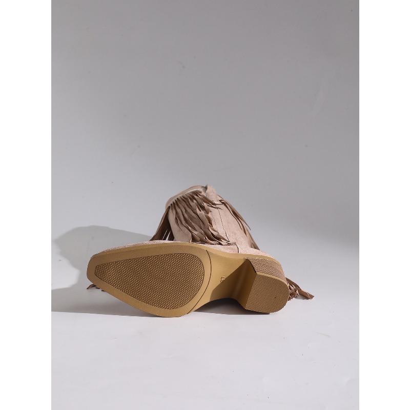 Embroidered Big Yard Pointed Toe High Heel Tassel Boots Women's 2025 Winter New Ethnic Style Thick-heeled Knight Boots