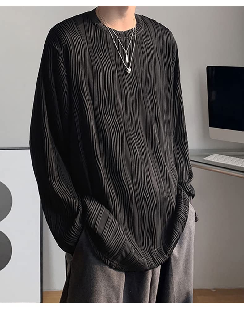[foveitaa] Men's Autumn T-Shirt, Long Sleeve, Loose Fit, Oversized, Plain, Popular, Casual Fashion, Round Neck, Soft Touch, Comfortable, Street Style,
