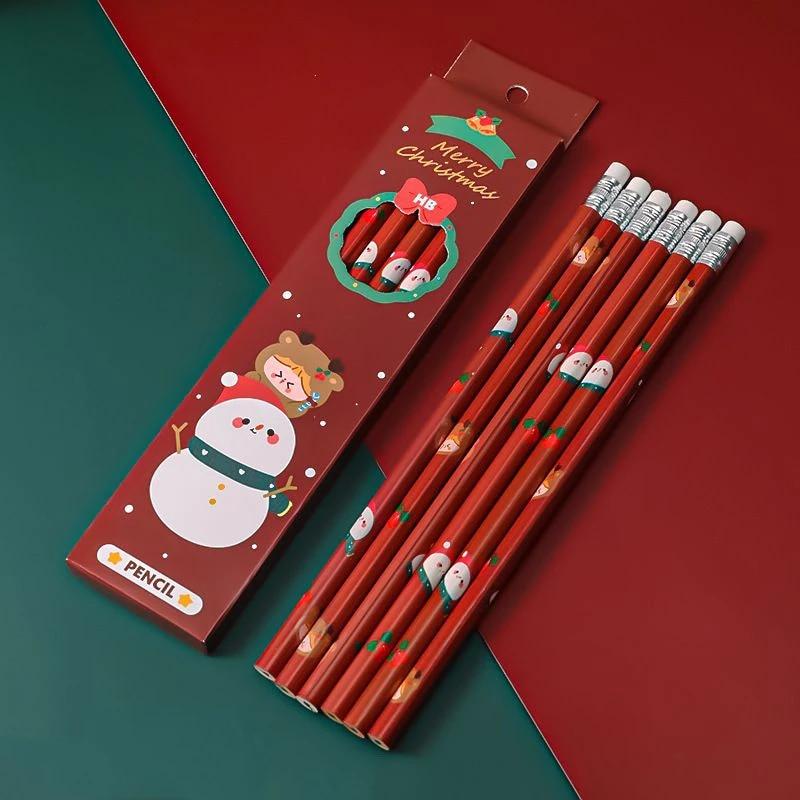 1 Set 6 Stück Weihnachten HB Schreibwaren Schule Bürobedarf Student Geschenk Preis Kreative Kawaii Bleistift