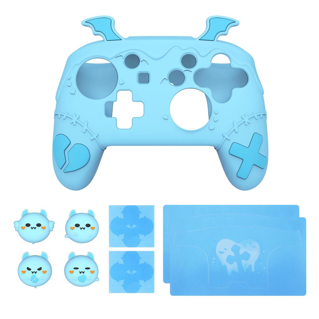 PlayVital Gothic Imp Series Cute Silicone Protective Cover for Switch Pro Includes 4 Thumb Grips and 2 Grip Silicone Cover Controller, Stickers,
