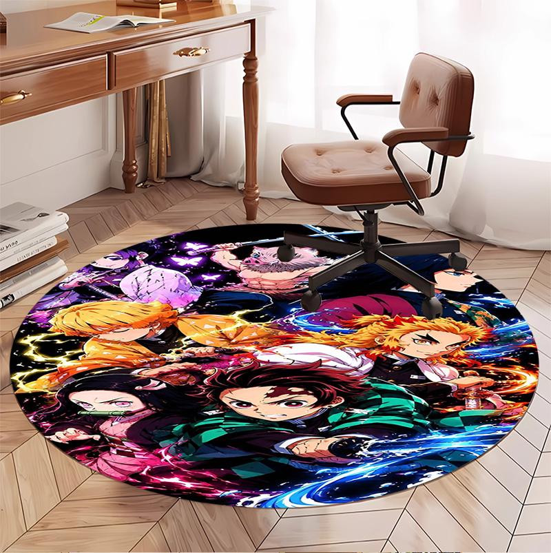 Demon Slayer Pattern Round Rug, Indoor/Outdoor Mat, for Picnic, Gameroom, Bedroom, Office, Living Room, Home Decor Carpet, Birthday Gift