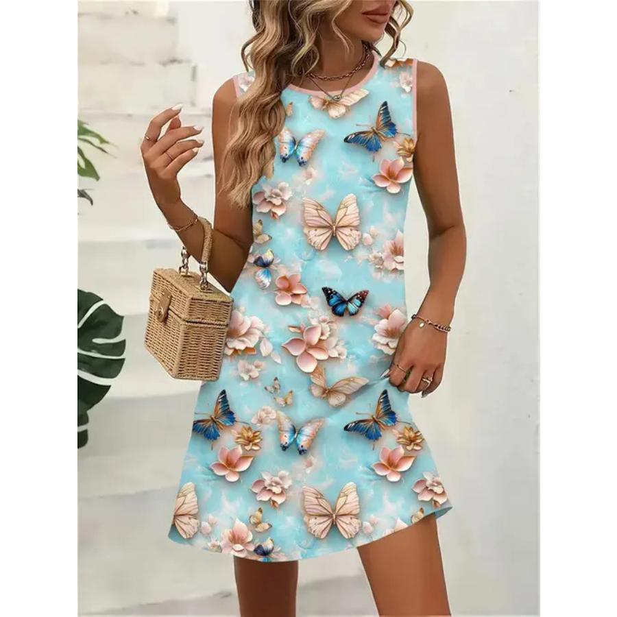 Sleeveless Dress Women O Neck 3d Print Midi Dresses Comfortable Plus Size 8XL Beach Clothing
