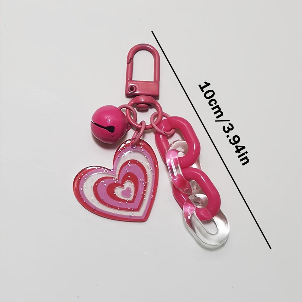 1pc Pink Acrylic Love Heart Keychain with Bell Charm, Fashion Accessory for Phone Case, Car Keys, and Purses