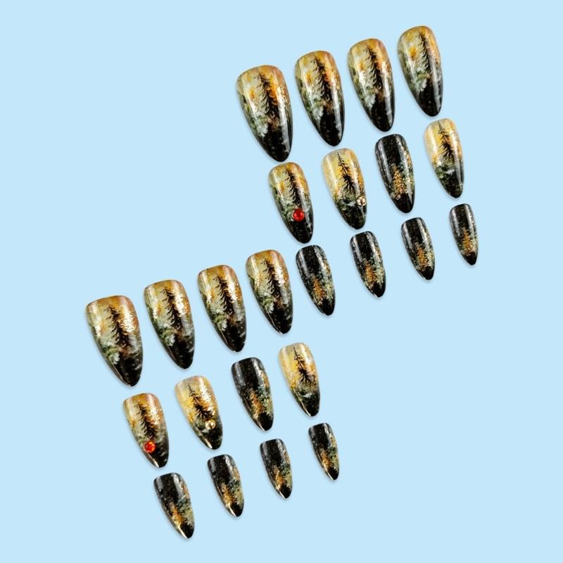 Press-på-nagel Kort mandel Formad lösnagel Fransk heltäckande Akryl Lösnagel Blommönster Lösnagel för Kvinnor och Flickor