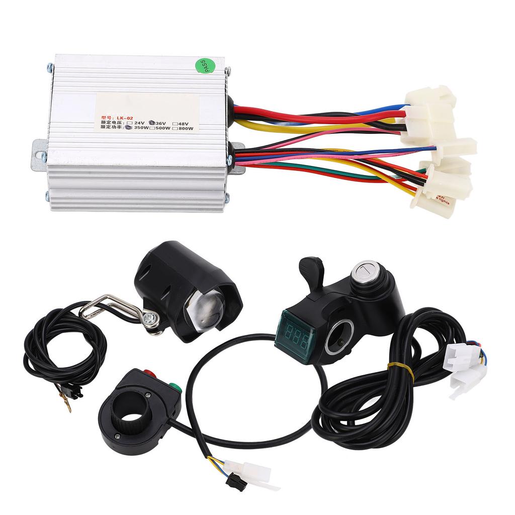 Bike Controller Thumb Throttle Set Brushed Controller Kit with Headlight Switch for Electric Tricycle Scooter 36V 350W