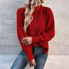 Women Warm Knitted Sweater Round Neck Pullover Jumpers Long Sleeve High Collar Knit Sweaters Tops Outerwear