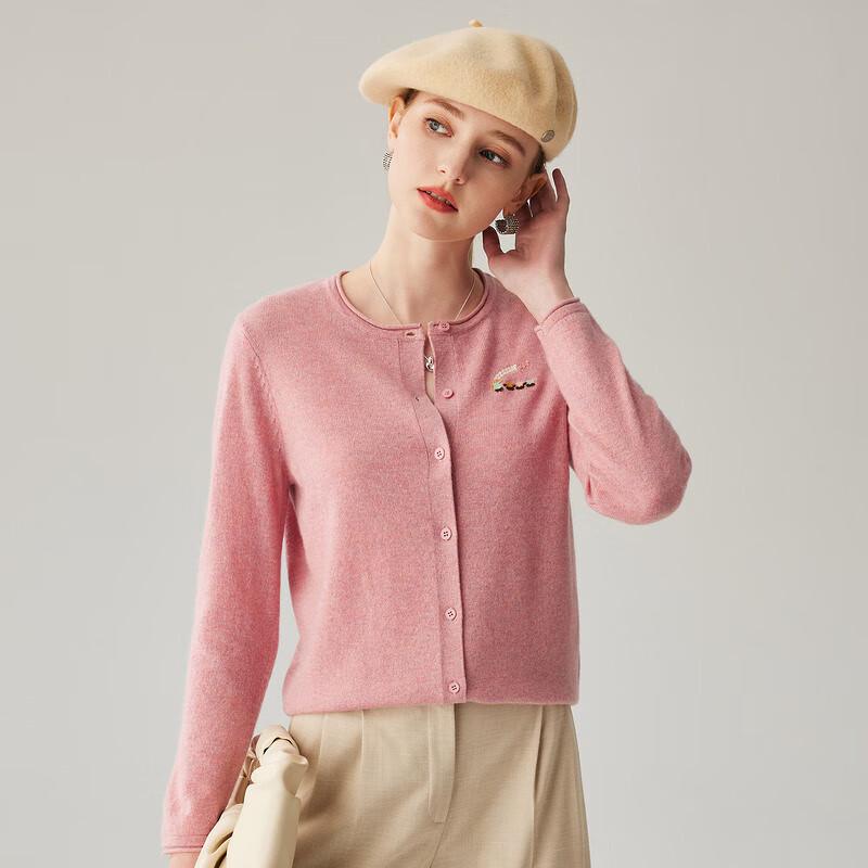 Women's 100% Cashmere Round Neck Cardigan