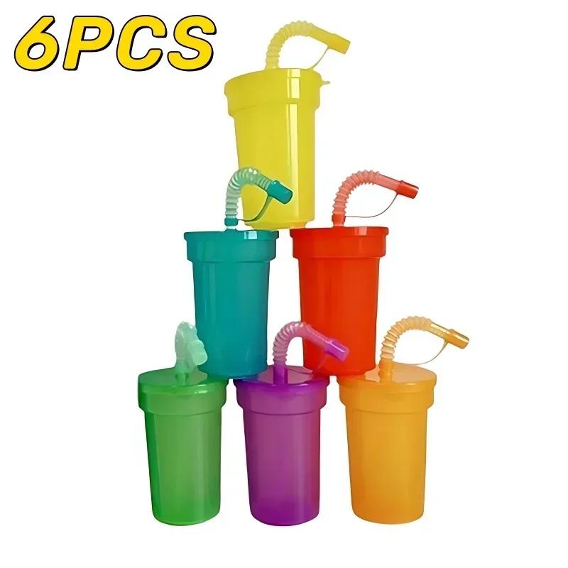 

1/2/4Sets Expandable Siphon Straw Cup 6 Color Plastic Juice Mug with Leakproof Lid Portable Travel Home Kids Water Bottle Cup