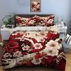 Flowing Red and White Floral Art Bedding Set for Kids Luxury Gift 3pcs Digital Print Comforter Set Soft Comfortable Breathable