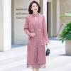 Autumn Maternity Two-Piece Wedding Banquet Dress Set for Middle-Aged and Elderly - Solid Color, Formal Wear, Mid-Length Skirt.