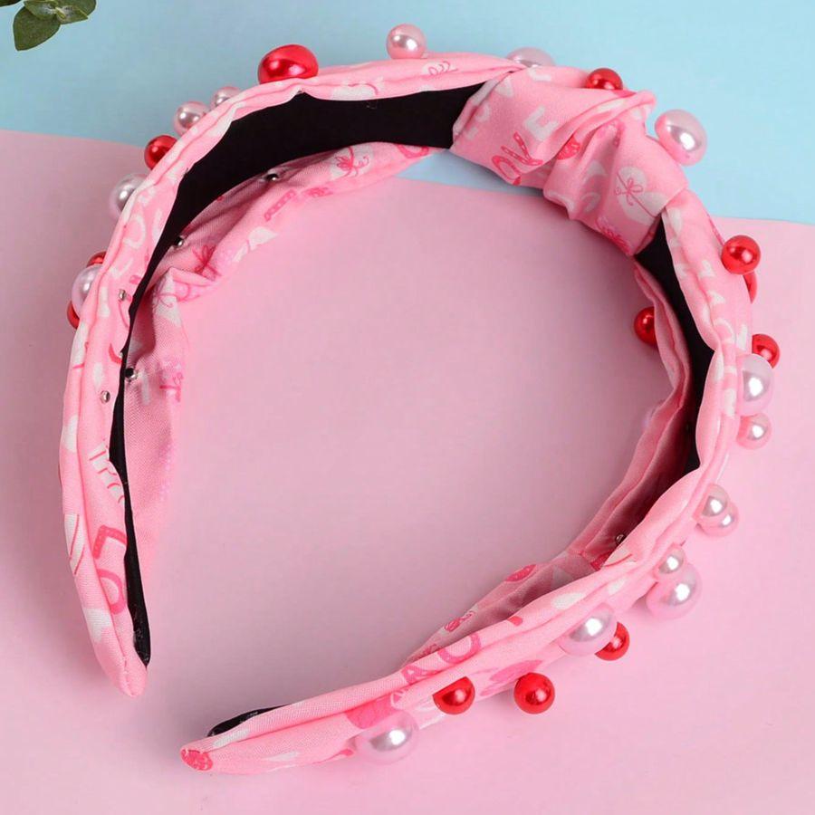 Red Pearl Fabric Headband Valentine's Day Party Gift Love Letter Heart Hair Accessories Women's Headband
