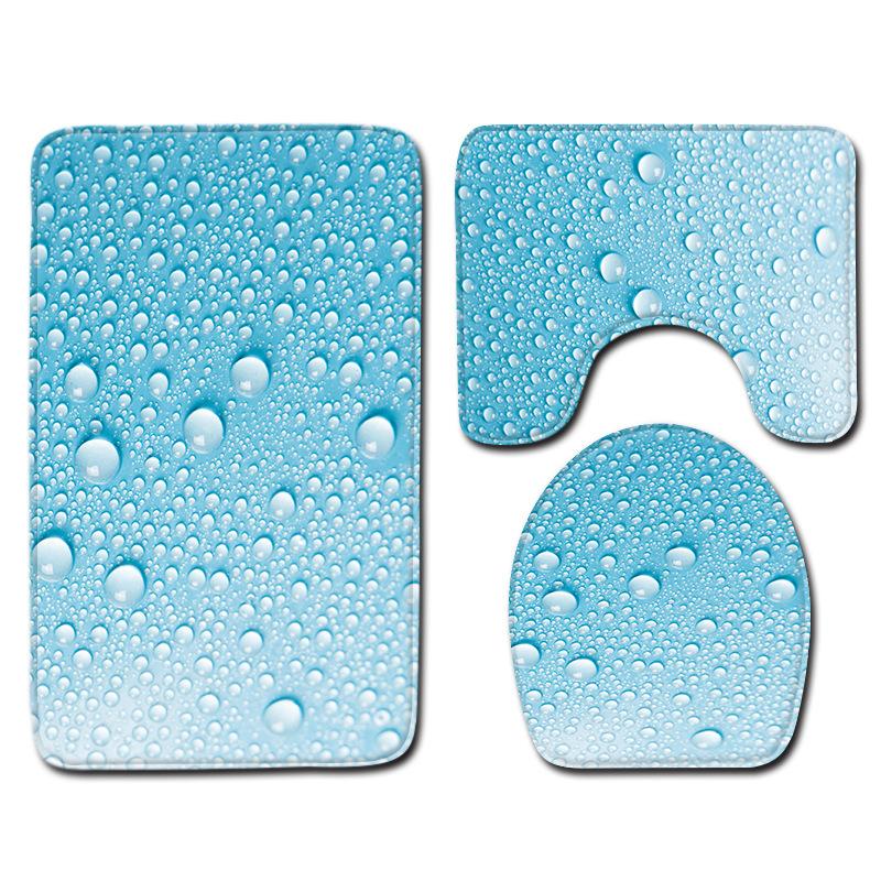 Toilet Three-Piece Bathroom Decorative Floor Mat Doormat Combination Water Drop Green Leaves Natural Scenery