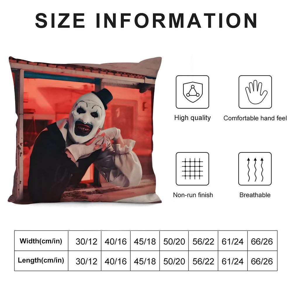Classic Movie Terrifier Cushion Cover Pillowcase Ultra Soft Skin Friendly Fabric Cloud Like Comfort & Concealed Zipper