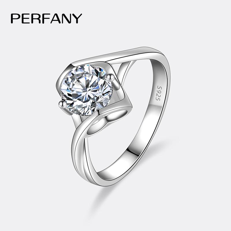 

PERFANY 0.5/1CT Moissanite Engagement Ring for Women S925 Pure Silver Angel Kiss Laboratory Certified Diamond Wedding Jewelry 5*Metal Color: 0.5CT-5mm