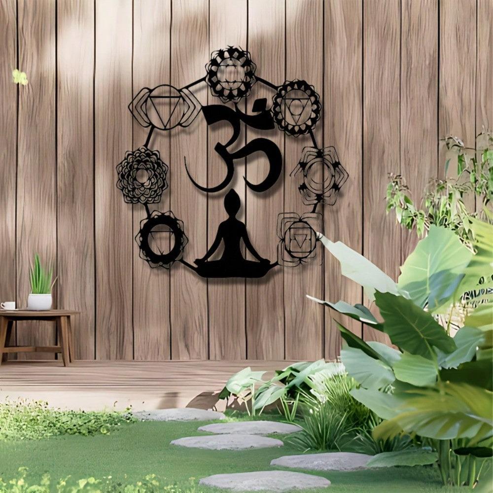 Metal Wall Art Yoga Meditation Symbol Black Painted Iron Mandala Decor for Home Study Meditation Room Spiritual Gift