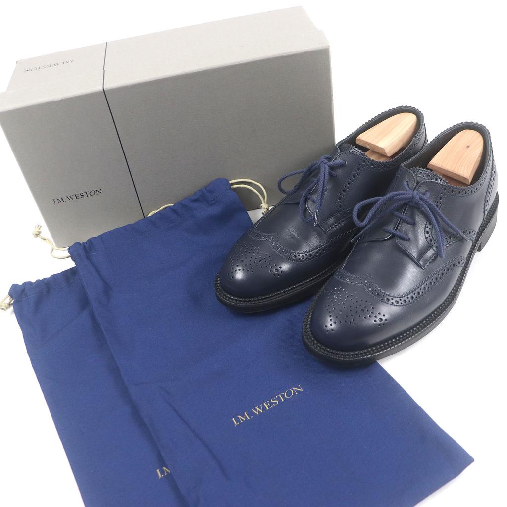 Pristine J.M WESTON Dress Shoes 4 Eyelet Derby Full Brogue Wingtip Leather Mens Used