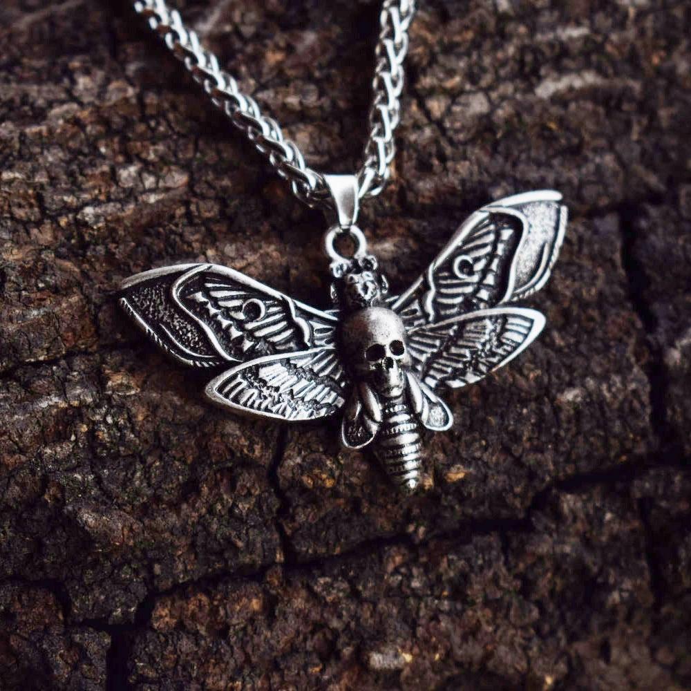 Halloween Dead Head Skull Pendant Women Moth Necklace for Christmas Gift