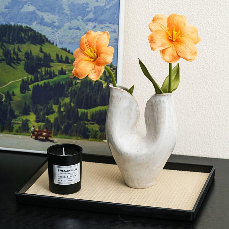 BRCeramic Vase Creative Porcelain Flower Pots Desk Decoration Flower Arrangement Flower Vessel Ornament Room Aesthetic DecorEY