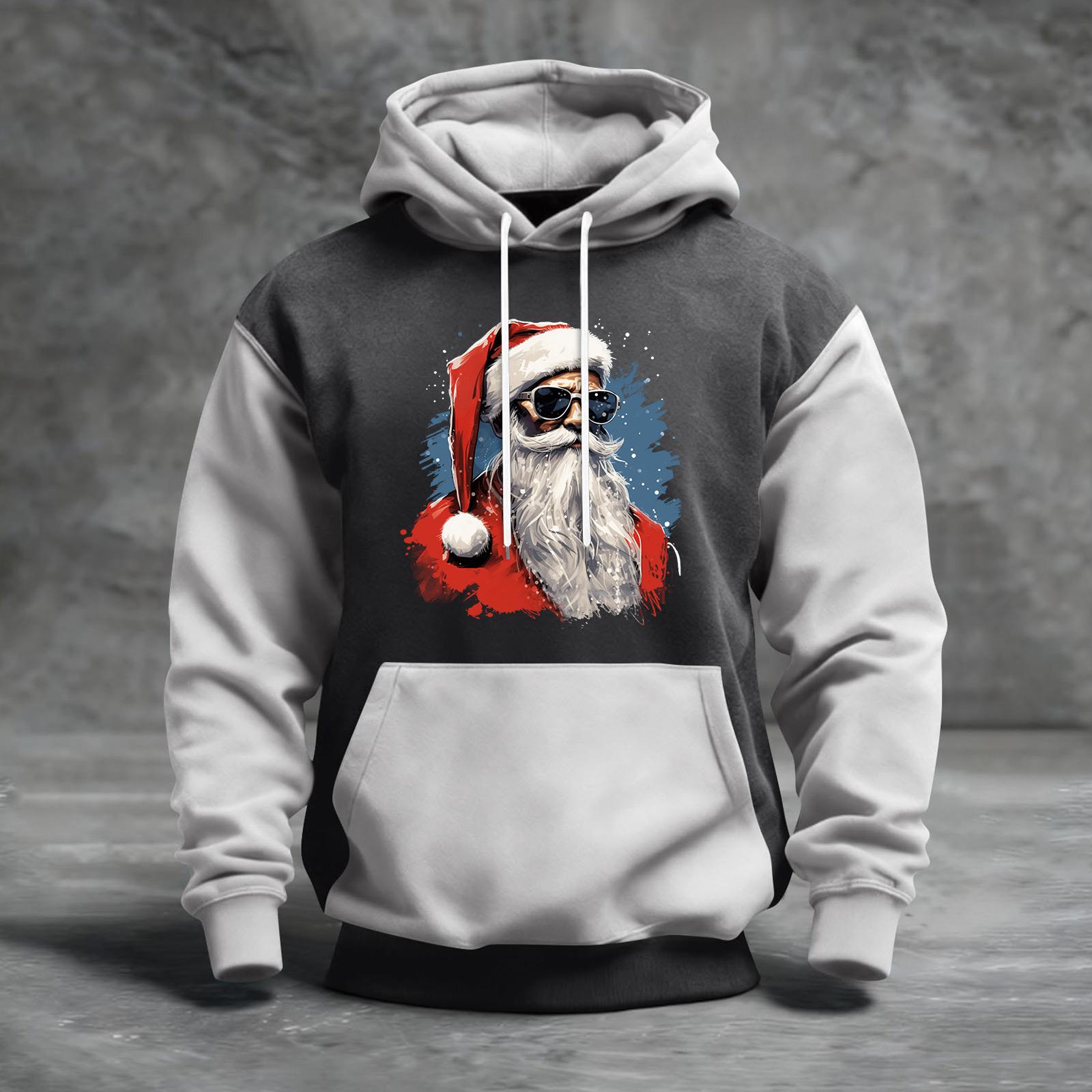 

Мужской рождественский свитшот с капюшоном, повседневный, спортивный, удобный, с цветными блоками и принтом M