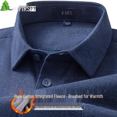 Shanshan Men's Brushed Cotton Fleece-Lined Long-Sleeve Warm Shirt