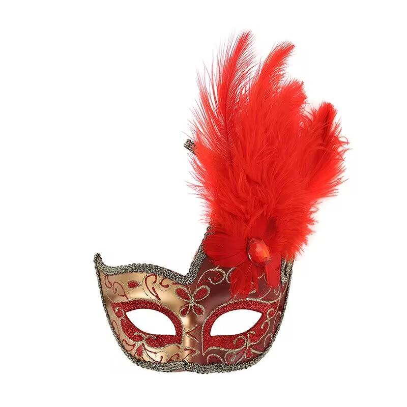 

Venetian Eye Mask Elegant Masquerade Prop Feather Half-Face Mask Adjustable Party Mask For Carnival Stage Halloween красный