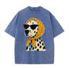 Distressed Vintage Washed Tee Stylish Cool Dalmatian Cartoon Animal Print Loose Fit Short Sleeve T Shirts